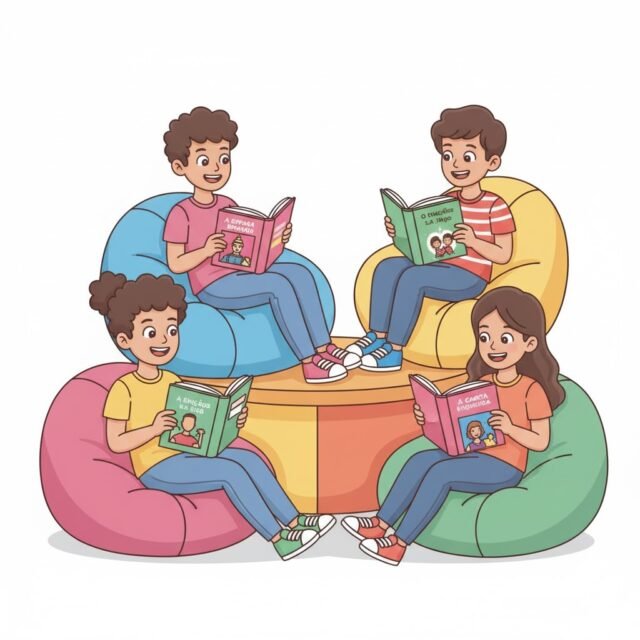 Melhores livros para adolescentes de 12 a 17 anos em 2026 Jovens de diferentes idades lendo livros em um ambiente descontraído, representando a diversidade de livros para adolescentes.
