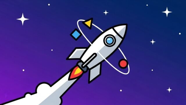 Foguete estilizado decolando rapidamente, usando o mínimo de combustível e peças, representando a filosofia Lean Startup de Eric Ries.